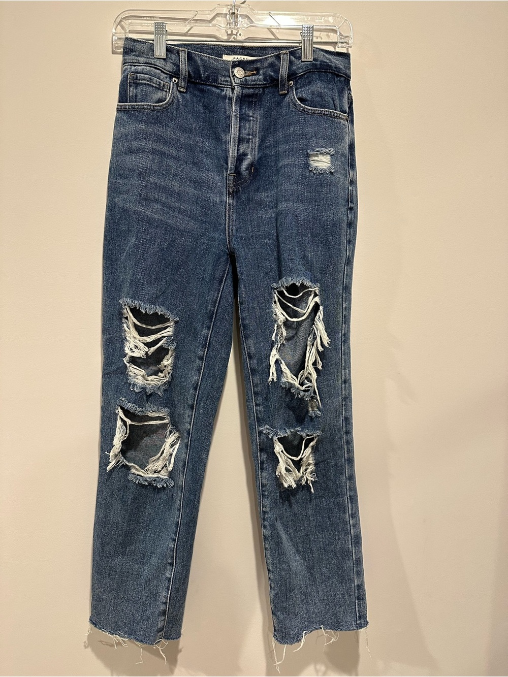 PacSun Women's Dark Blue Ripped Straight Leg Jeans